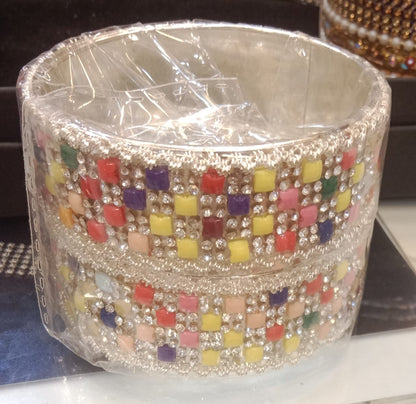 2 piece of Multicolored Crystal Grid Bangle Set
